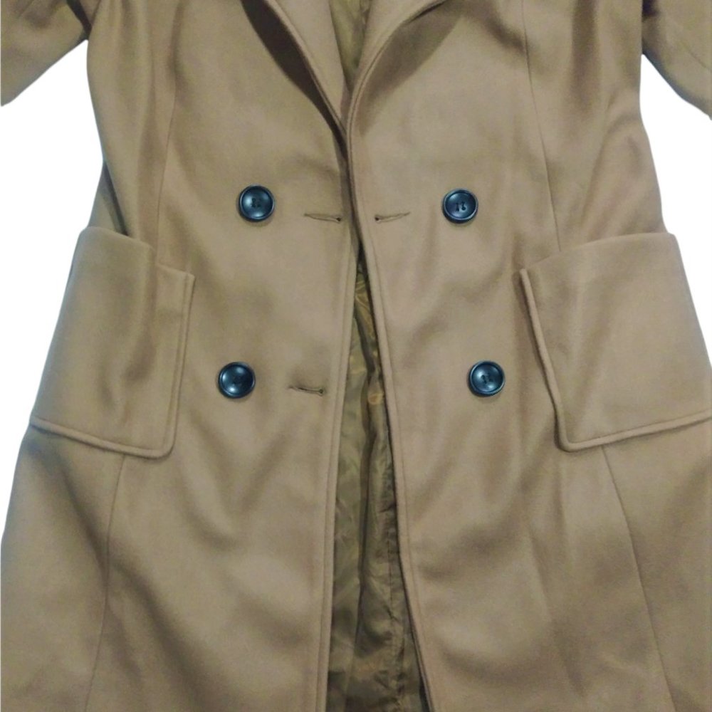 Chouyatou Women Elegant Notched Collar Double Breasted Wool Blend Over Coat (S) - Picture 6 of 11